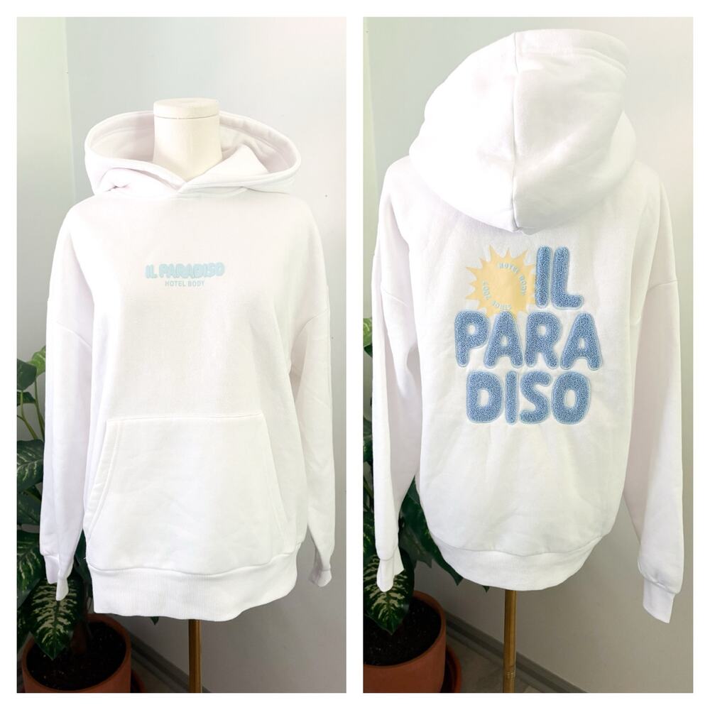 NWT Lazy Sundays Il Paradiso Hoodie Small White Embroidered Casual Streetwear